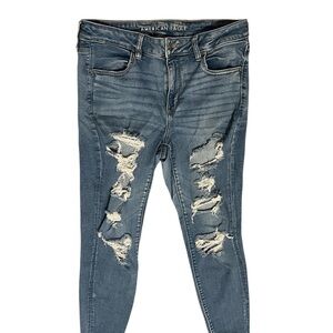 AEO Next Level Stretch Hi-rise (10”) Distressed Blue Jegging Jeans Size 14 R.